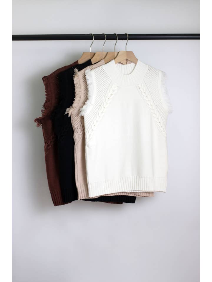 ESLEY - Wholesale Knit Top - Women's - T2412ASJP69512 - Women's Braided Knit Sleeveless Sweater2