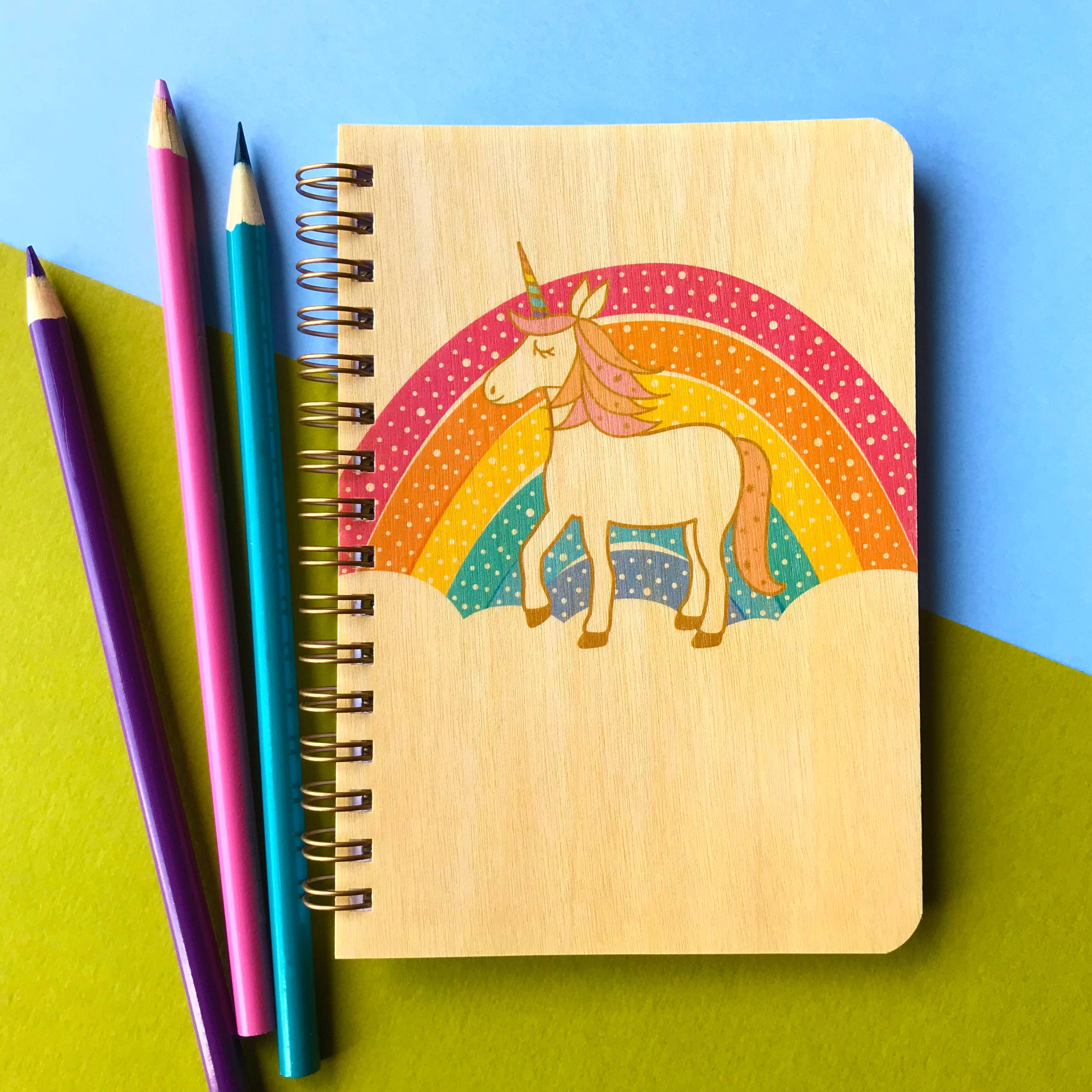 Night Owl Paper Goods - Wholesale Notebook - Prancing Unicorn Wood Notebook1