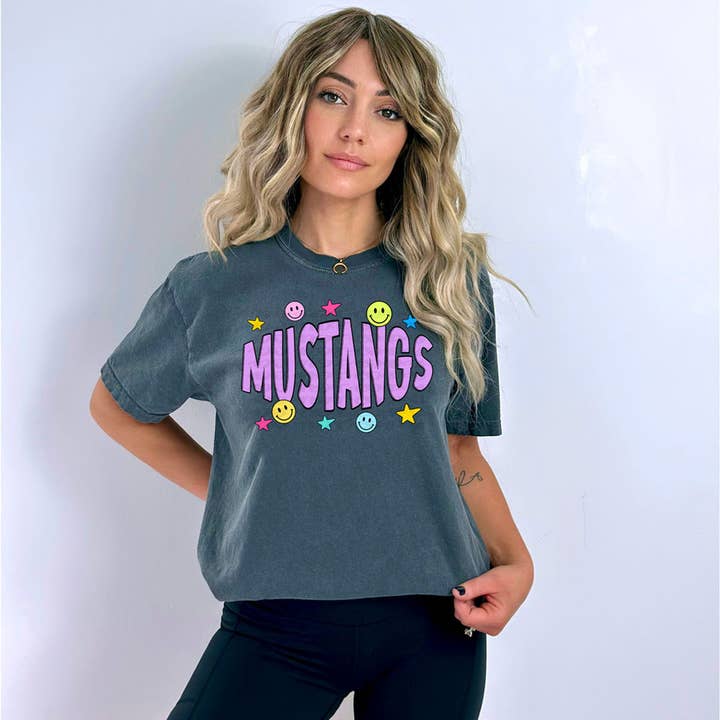 Mustangs Happy Face DTF Heat Transfer for wholesale by Trendy Transfers