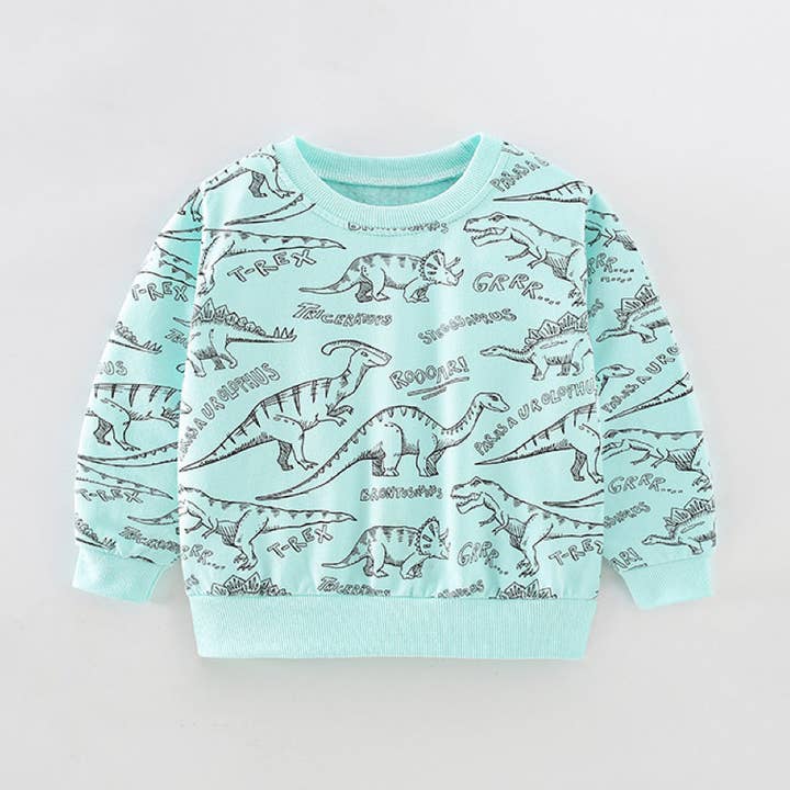 Bebispojke Huvtröja med Dinosaurieprintmönster överallt och Långärmad Casual för wholesale av MyKids-USA®
