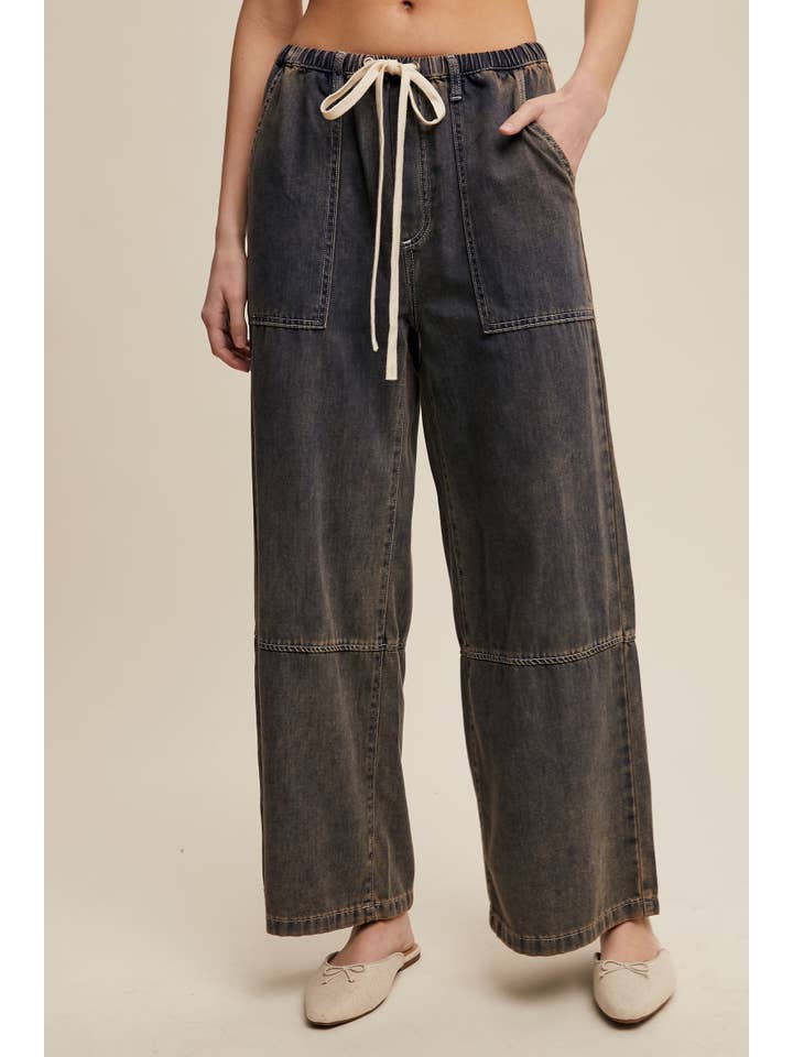 Listicle – Engroshandel Jeans - Dame – Vidbenede denimbukser med snøre i taljen11