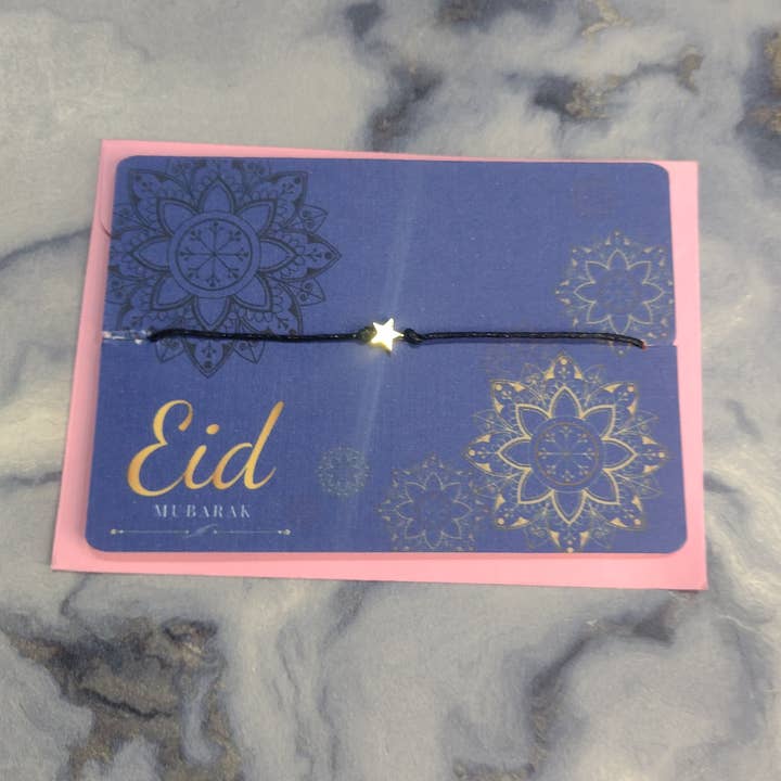 Eid Mubarak Navy & Gold Wish Bracelet for wholesale by Rose Blossom Gifts