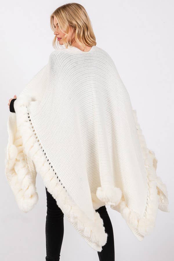 Artini Accessories – wholesale Cape – Women's – Faux Fur Trim Winter Cape Cardigan3