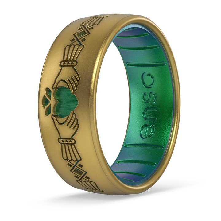 Enso Rings - Wholesale Band/Stacked Ring - Etched Celtic Silicone Ring - Claddagh Ring - Antique Gold/Dragon