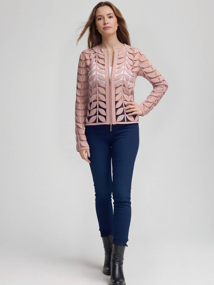 Faux Leather leaves jacket (Dusty Pink) for wholesale by Ellyndale