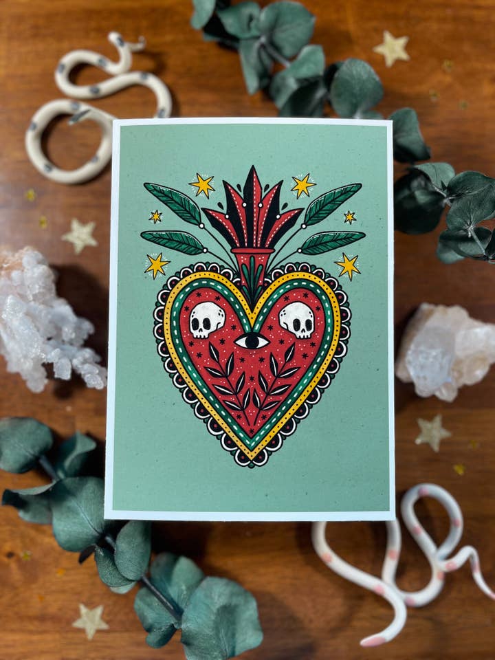 Milagro - Sacred Heart 5"x7" Art Print for wholesale by Myth and Milagro