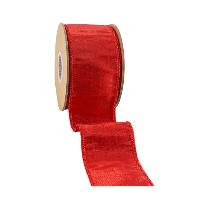 LA Ribbons Wholesale - Wholesale Ribbon - Gift Wrapping - 2 1/2" Wired Metallic Dupioni Ribbon | Red | 10 Yard Roll1
