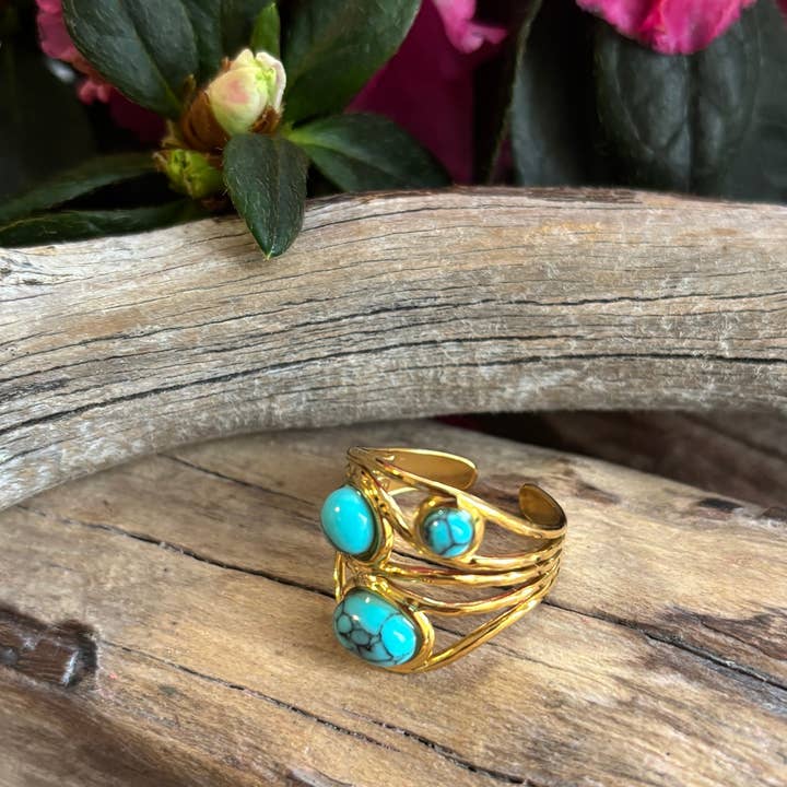 Ocean Ripples – Engroshandel Statementring – Justerbar ring med flere bånd i 18 kt forgyldt turkis6