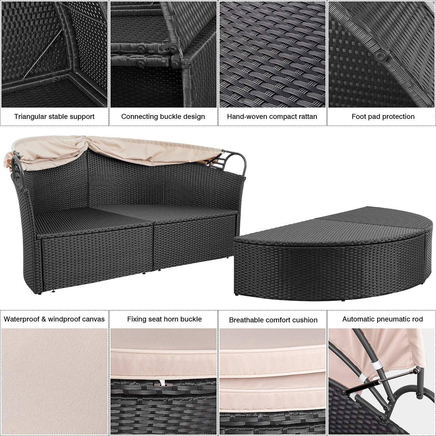 ShipItFurniture - Wholesale Patio Set - Outdoor Round Daybed With Canopy Wicker Patio Sofa5