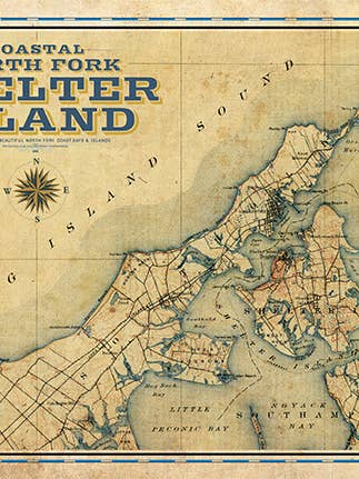 Shelter Island Vintage geremixte kaart voor wholesale door LOST DOG art & frame