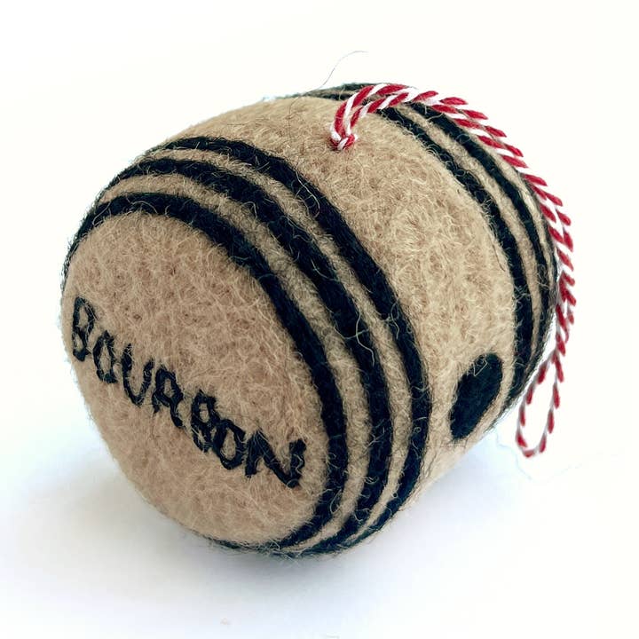 Ornamento di Natale in lana infeltrita a forma di barile di bourbon per la vendita all'ingrosso da parte di Ornaments 4 Orphans