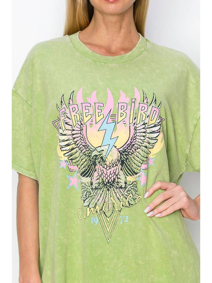 J.Her - Wholesale Dress - Women's - MineralWash Graphic Casual Dress FREE BIRD HD5711..