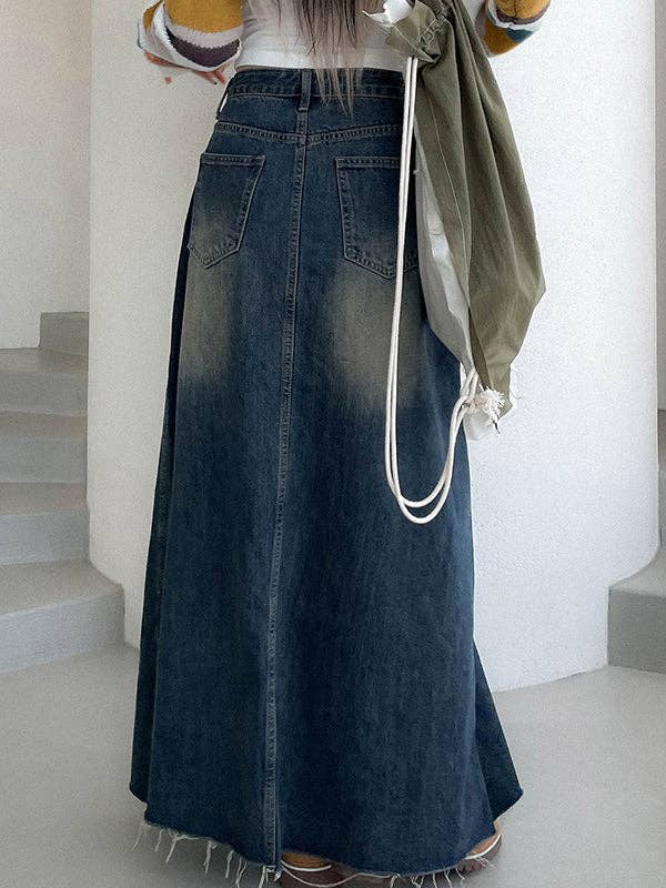 BLUE A-Line High Waisted Fringed Gradient Split-Joint Skirts for wholesale on Faire5