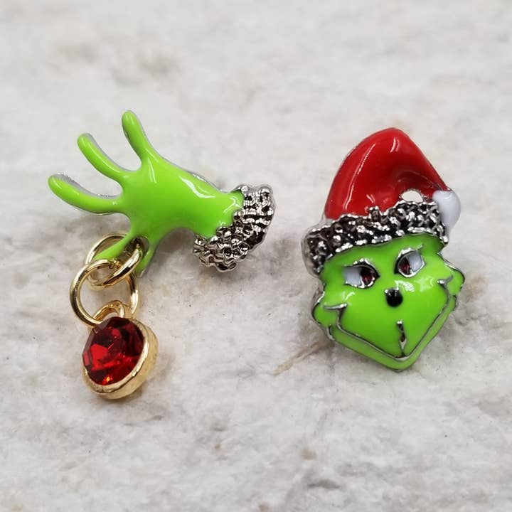 Treasure Wholesale - Wholesale Stud/Post Earrings - Mini Grinch Christmas Stud0
