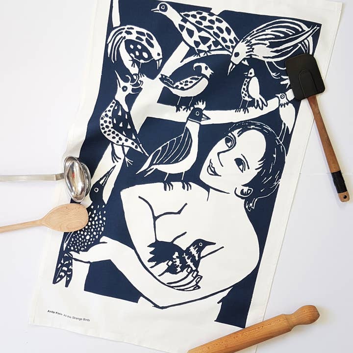 Anita Klein All The Strange Birds Tea Towel for wholesale by Hayletts Contemporary Fine Art