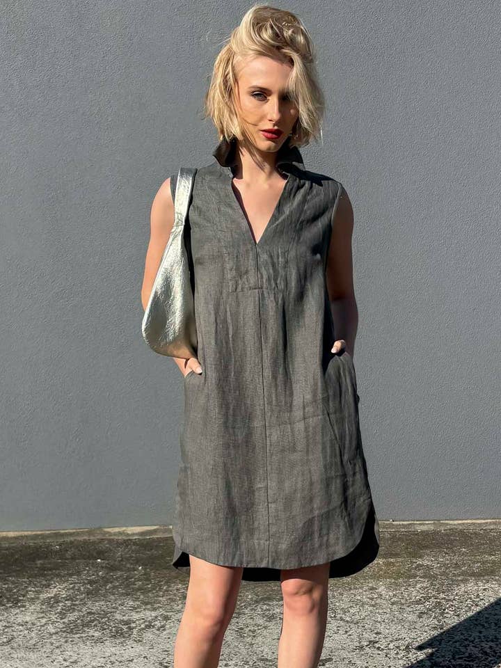 hoss Ginger Dress - Olive Linen for wholesale by HOSS