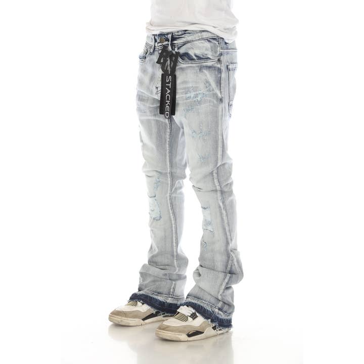 Stylo - Wholesale Jeans - Men's - Light Blue Stacked Flare Jeans