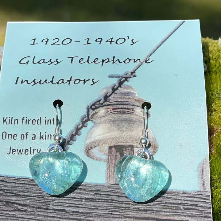 Vintage Telephone Insulator heart earrings sterling silver for wholesale by Peppermint Charms