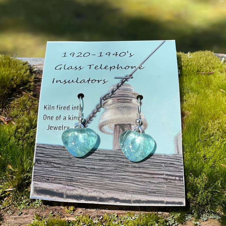Peppermint Charms - Wholesale Dangle Earrings - Vintage Telephone Insulator heart earrings sterling silver