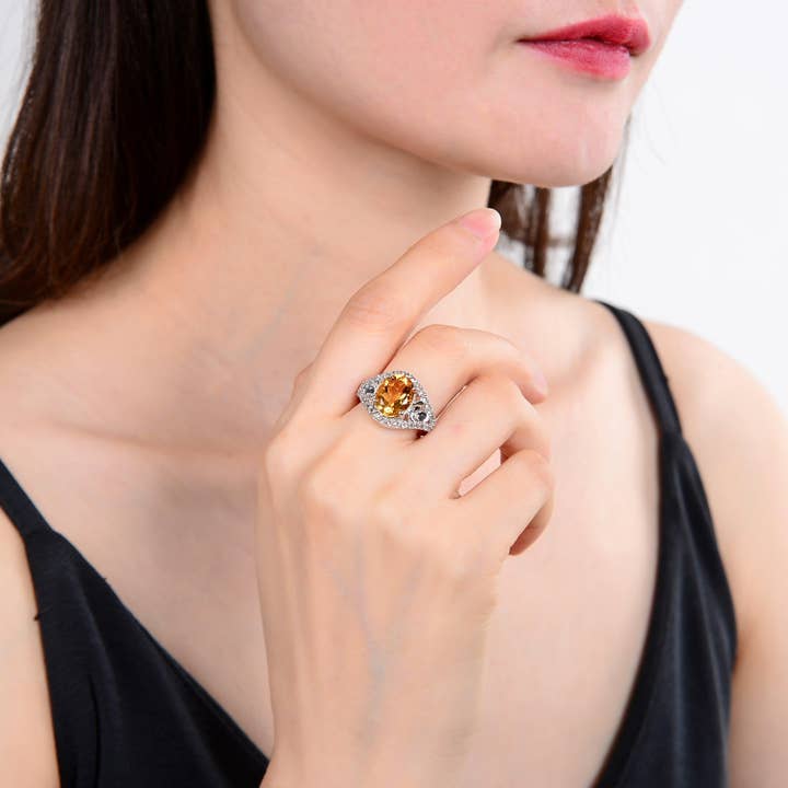 FCJ Jewelry LLC - Wholesale Cocktail/Statement Ring - 925 Silver Citrine Flower Petal Ring with White Topaz Accent5