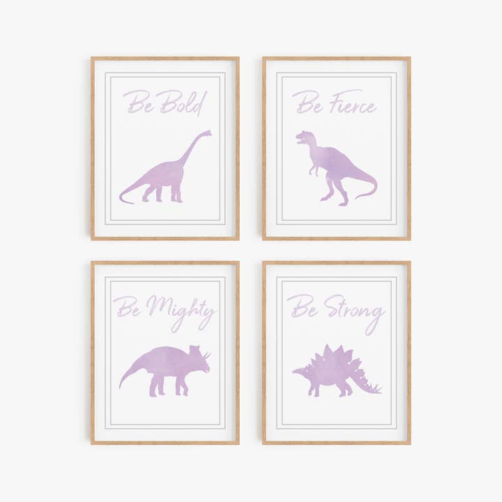 Lila akvarell Dinosaurie Art Print Set för wholesale av Flip The Script Studios