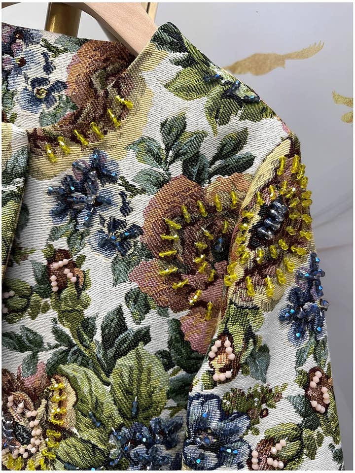 Color as pictures CT135Y Handmade Beaded Floral Jacquard Thick Mid-Length Coat for wholesale on Faire4