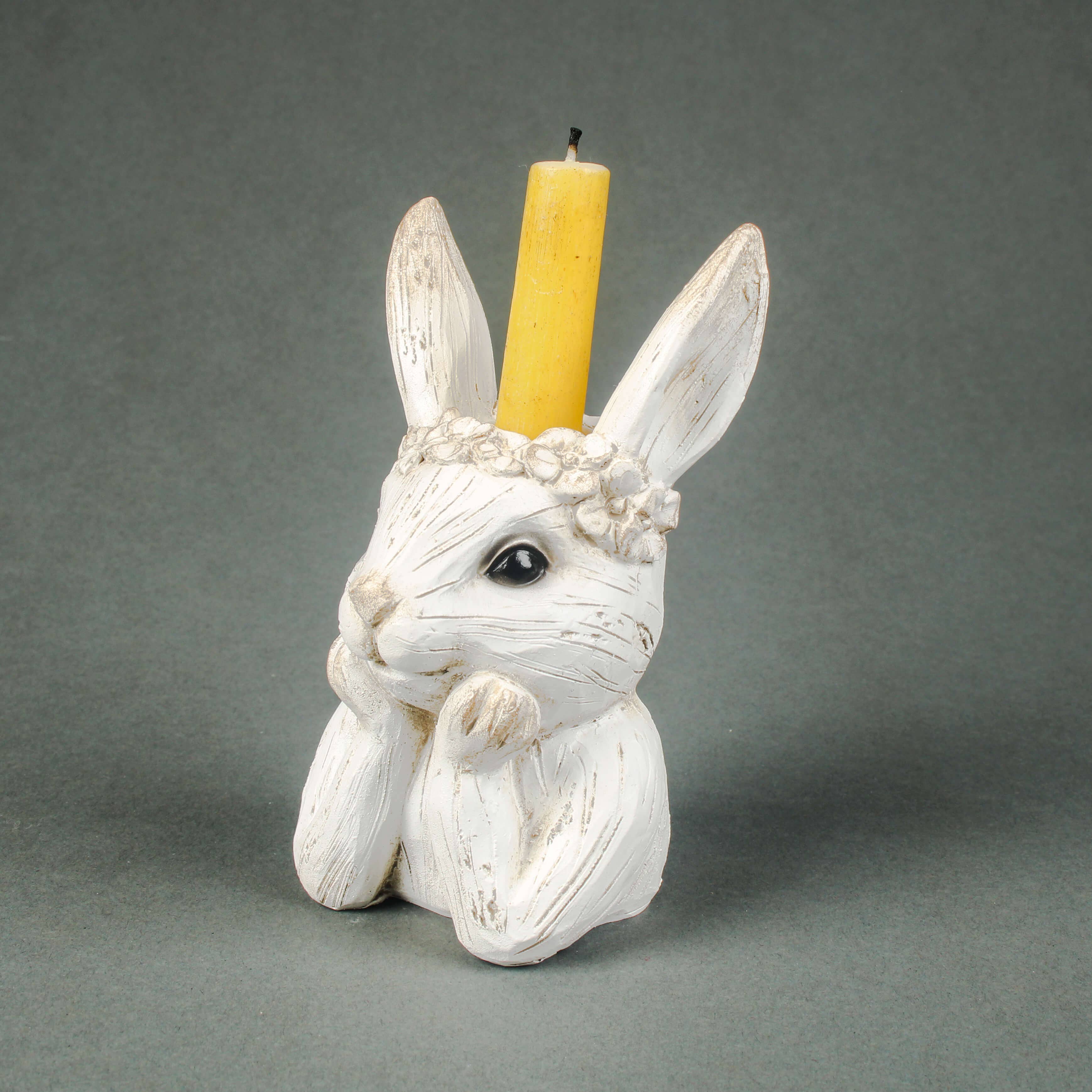 Originals International Ltd – wholesale Candle holder – Distressed White Rabbit Taper Candle Holder1