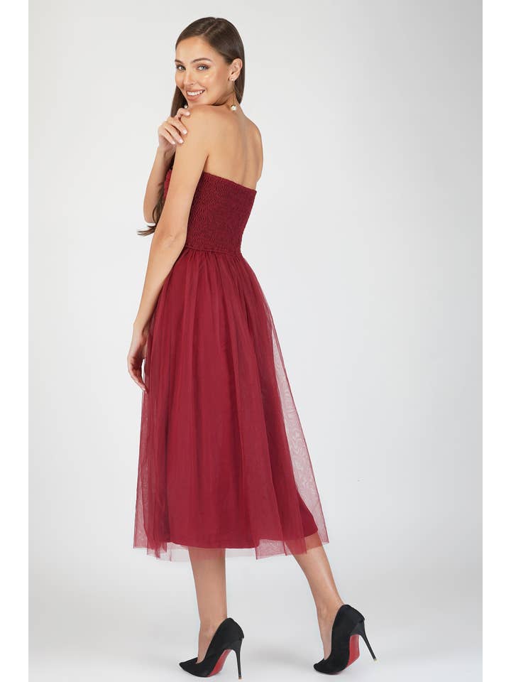 Litzy Tulle Midi in Burgundy for wholesale on Faire3
