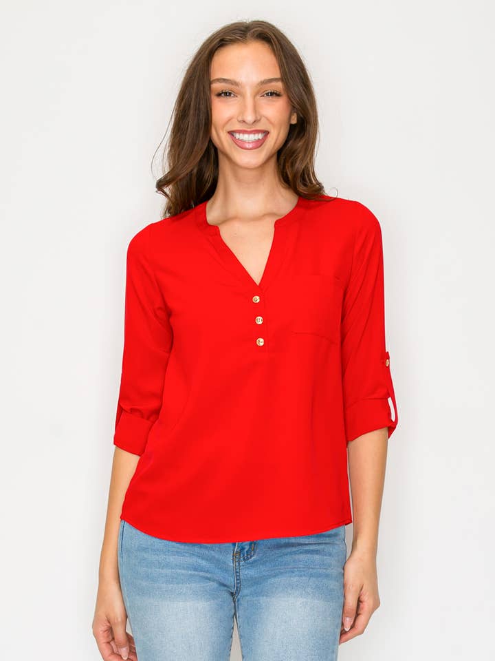 Blouse met hals van Henley voor wholesale door DNA Couture