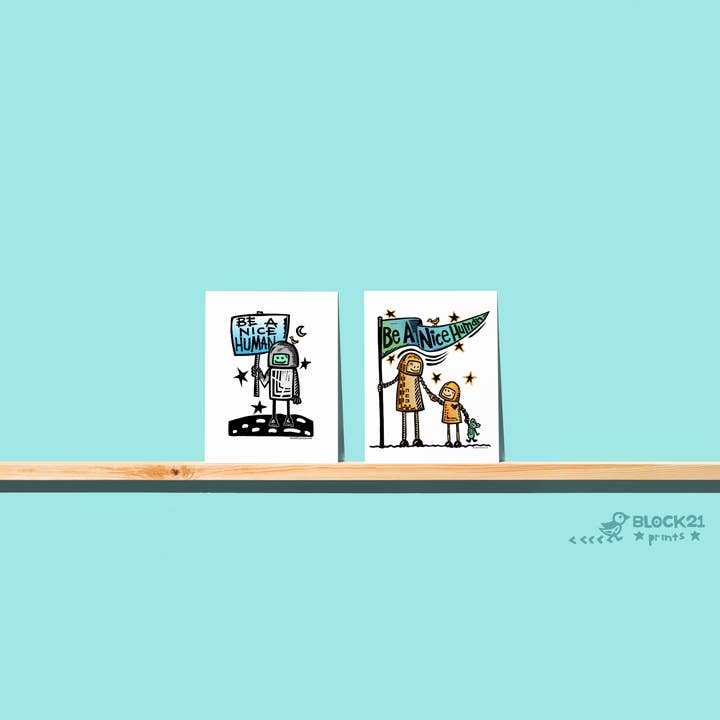 Block21Prints - Wholesale Everyday greeting card - Be a Nice Human Spaceman with Child Greeting Card4