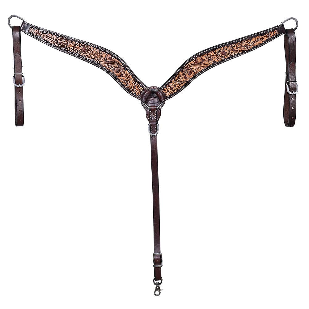 HILASON - Wholesale Horseback Riding Gear - Hilason Horse Floral Hand Carved American Leather Breast Collar Headstall Dark Brown0