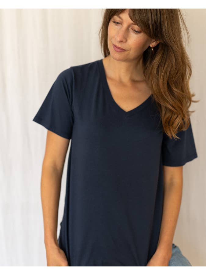 Ivy - Wholesale T-Shirt - Women's - Dotty V Organic Cotton Navy T-Shirt