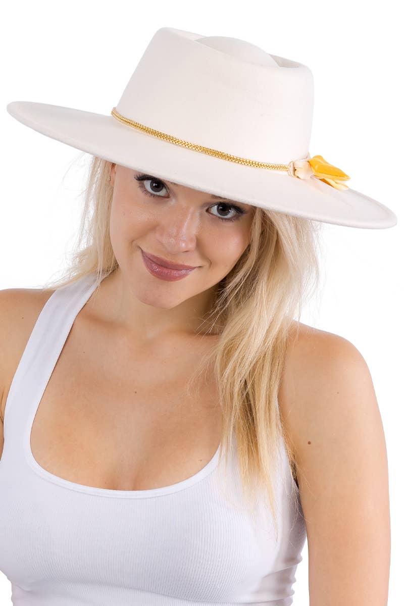 Cap Zone - Vendita all'ingrosso Fedora - Donna - Cappello rancher bolero in lana sintetica con nastro piccolo, catena oro e tesa larga34