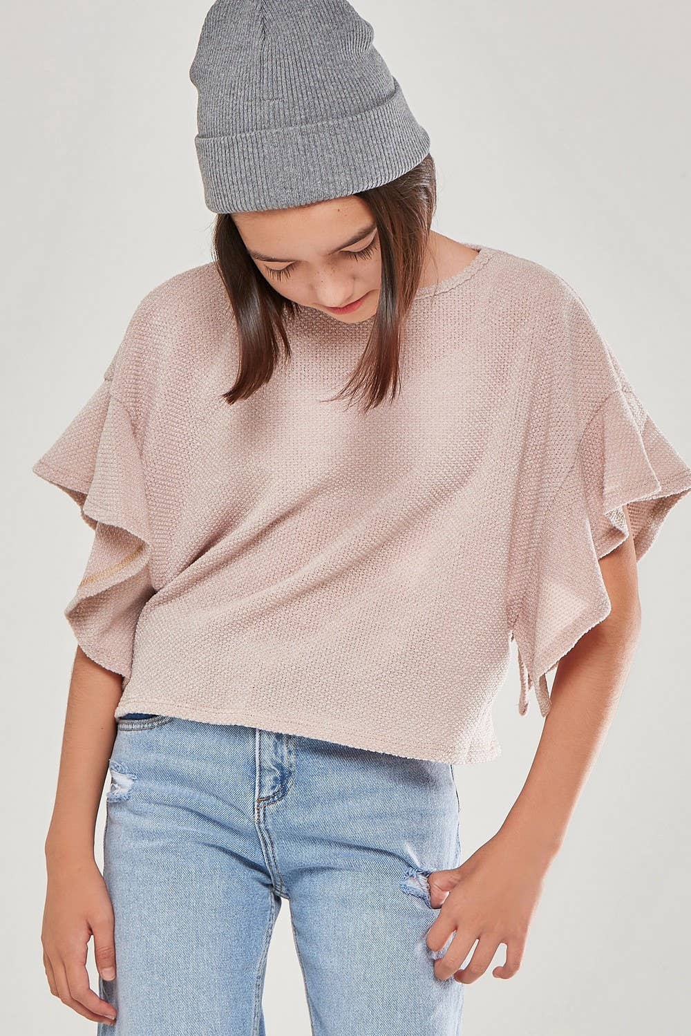 Good Girl - Vendita all'ingrosso Maglione tricot - Bambini - Maglione con volant pullover cropped in maglia grossa16