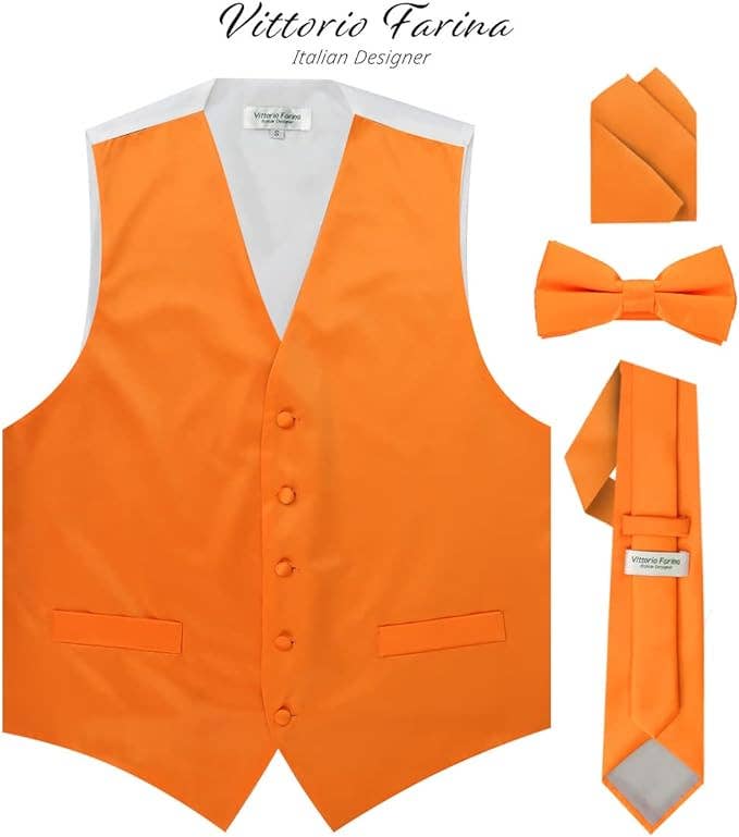 Dubal Brothers - Wholesale Suit Vest - Men's - Vittorio Farina Solid Satin Vest Set (White Back) Var. 02 (Mustard-Yellow)8