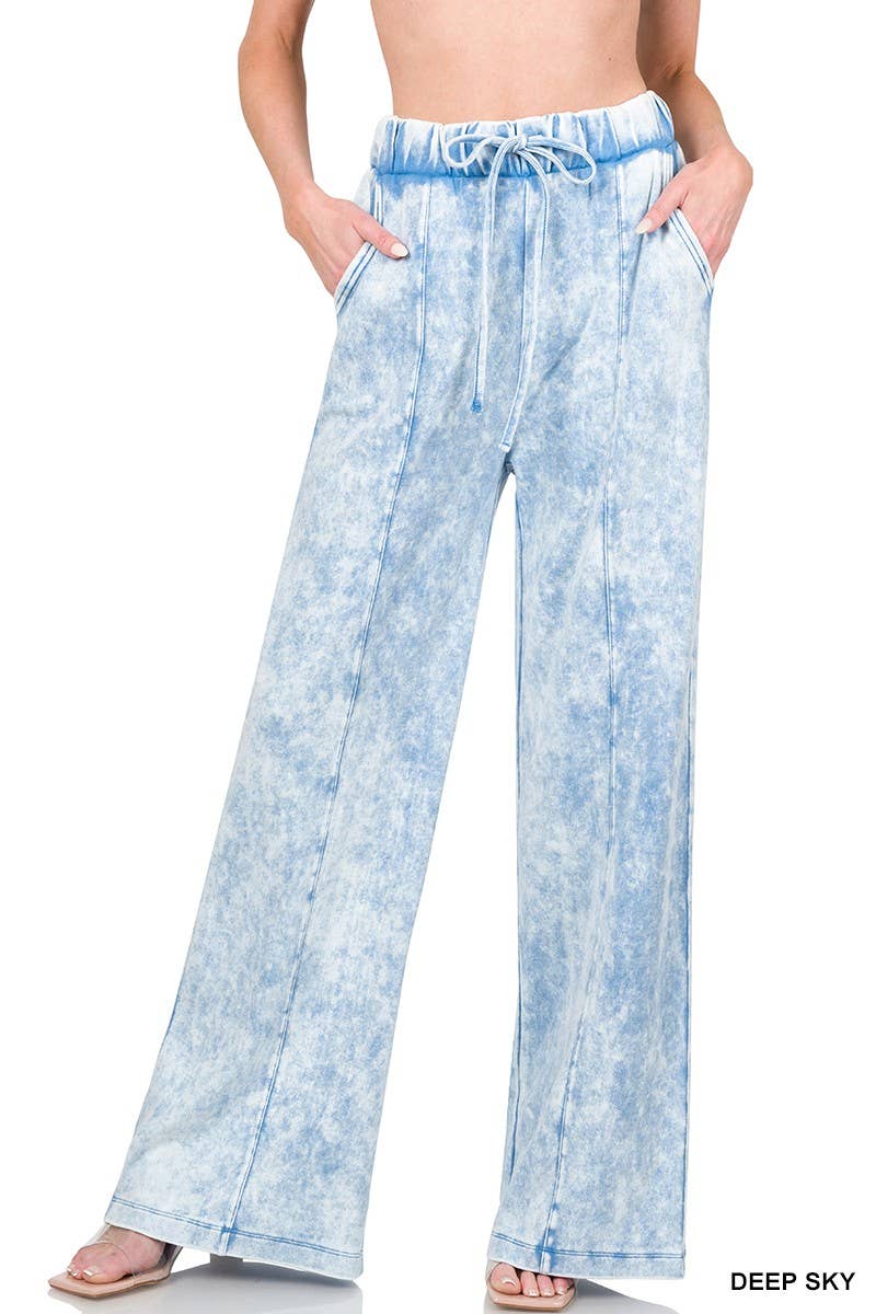 Baie Bleue - Wholesale Pants - Women's - P1756ZN - COOL ACID WASH WIDE LEG PANTS9