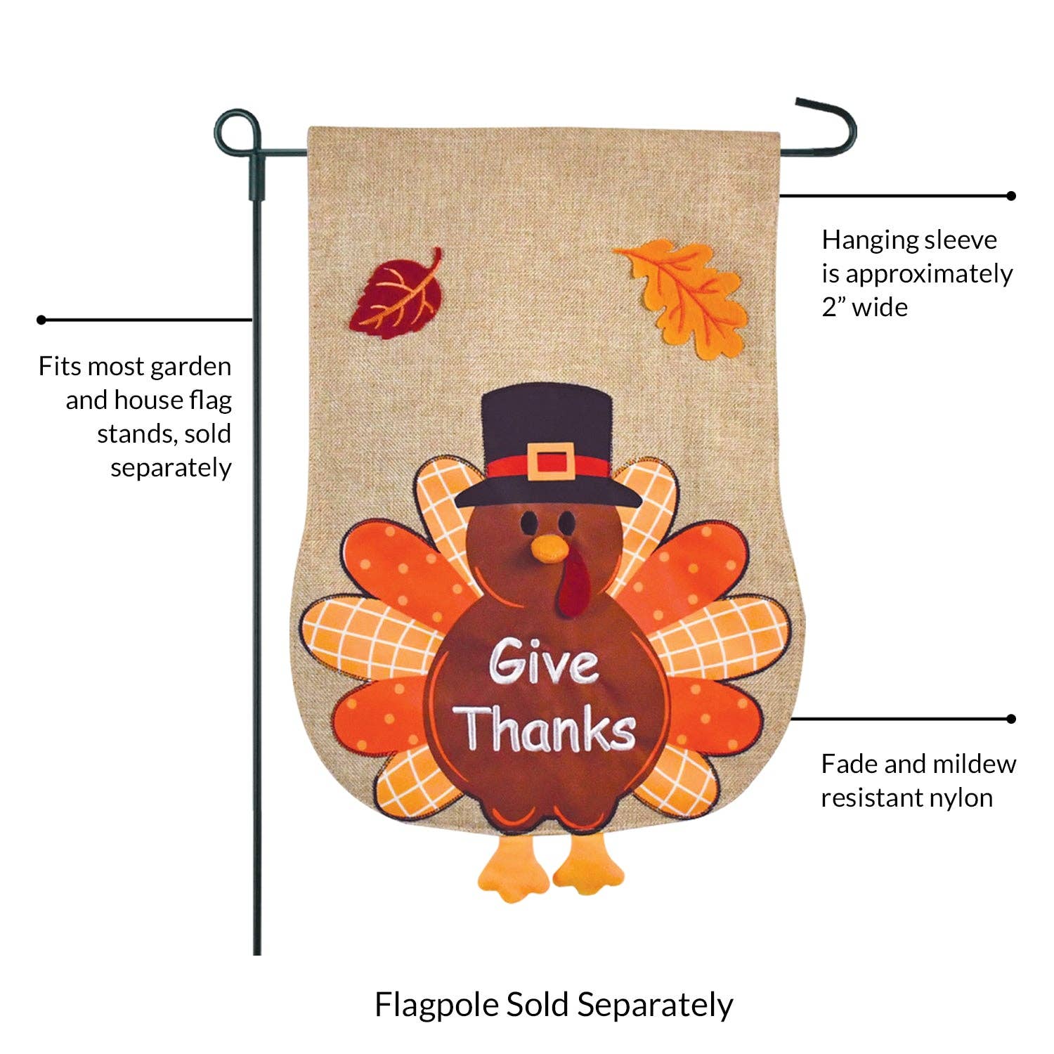 JEC Home Goods Inc - Wholesale Flag - Thanksgiving Fall Turkey Burlap 2-Sided Garden Flag 12.5x18"4