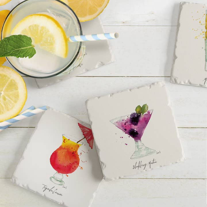 Conimar Promotions - Wholesale Coasters - Drinks Splash 4pk Assorted Tumbled Tile Coasters 5