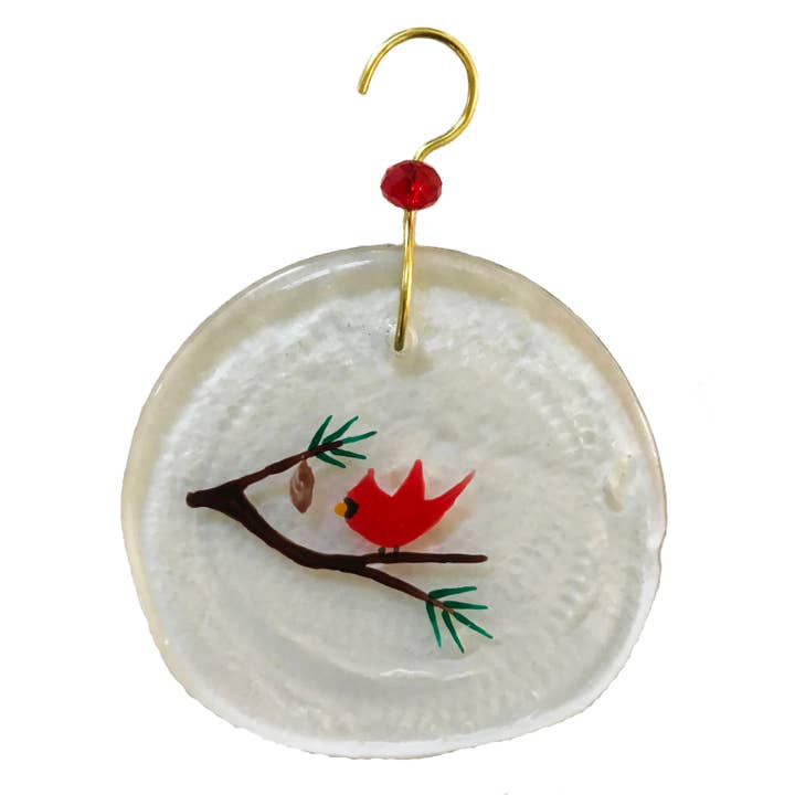 Wine Bottle Art - Wholesale Ornament - Mini Ornament - Mini Redbird & Pine Cone