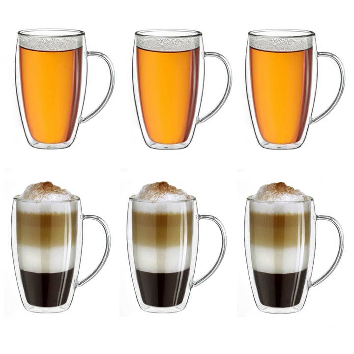 Creano - Wholesale Coffee Mug - Thermal glass with handle DG-SHH 400 ml, set of 6