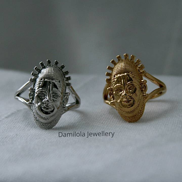 The Benin Mask Ring - Silver/Gold for wholesale by Damilola Jewellery