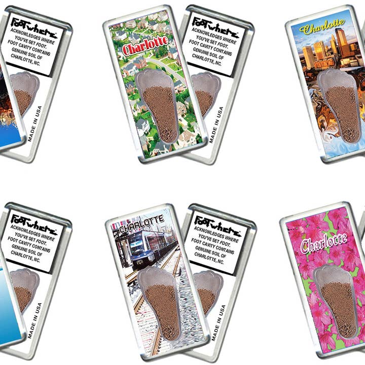 Íman de Recordação Charlotte FootWhere®. 72 peças/ 6 estilos sortidos. por atacado de FootWhere- USA Group, Inc.