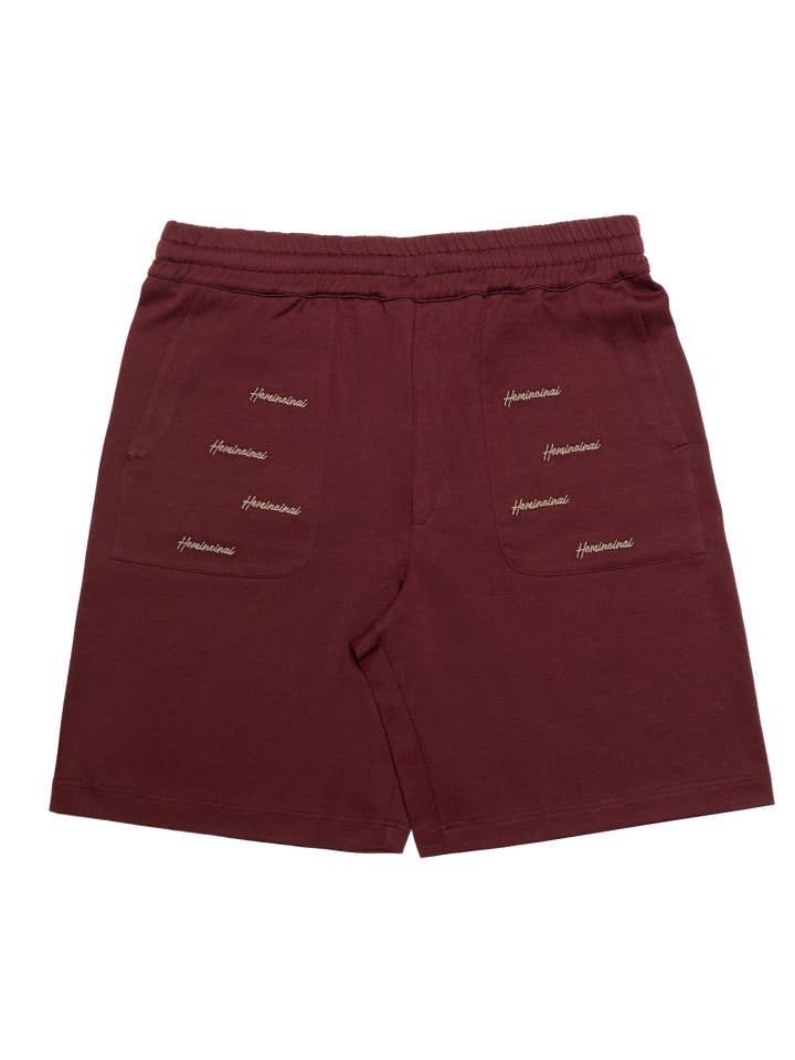 Pantalones cortos bordados HEMBERP Bordeaux para venta al por mayor de HEMINEINAI