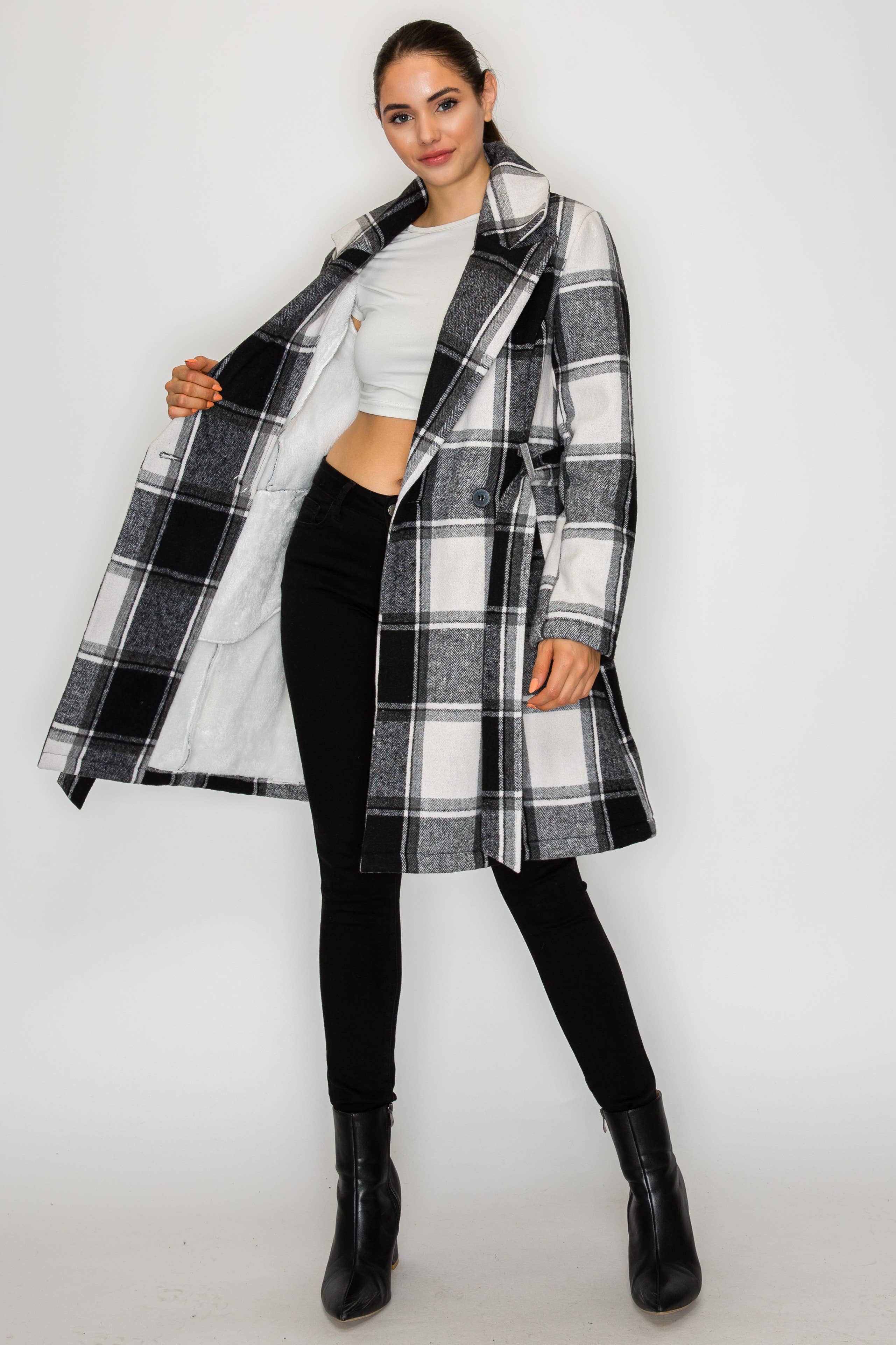 PATRONCITO USA INTERNATIONAL, INC - Wholesale Coat - Women's - Women's Long Coat Plaid Jacket with belt (LJ400)14