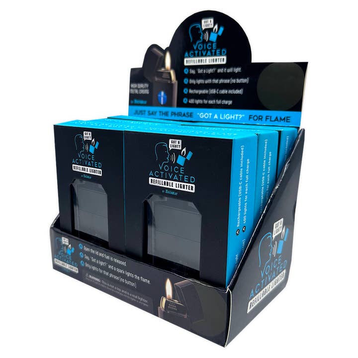 Voice Activated Metal Flip Top Lighter Boxed - 6/Display for wholesale by Novelty Brands