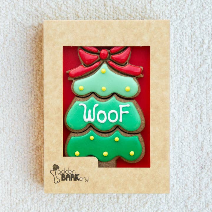 Christmas Dog Treats - WOOF Xmas Tree for wholesale by Golden Barkery