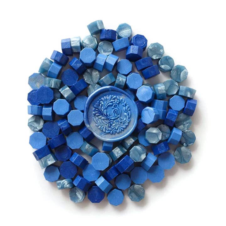 Mixed Blue Frost Azure Marine Blue 100pcs sealing wax beads for wholesale by Fiona Ariva