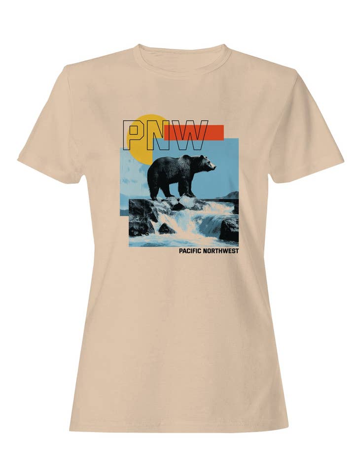 PNW Bear with Scenic Cascade Women's T-shirt for wholesale by TShirtGuys.com