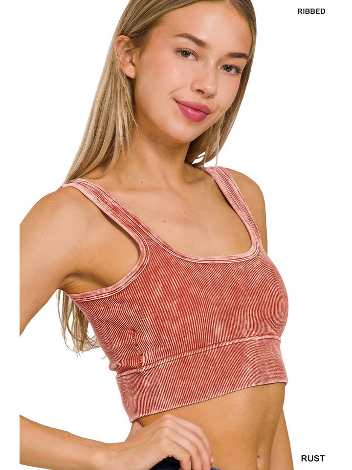 42POPS - Wholesale Bra - Women's - ", Square neck Washed Seamless Rib Bralette w/ Removab18