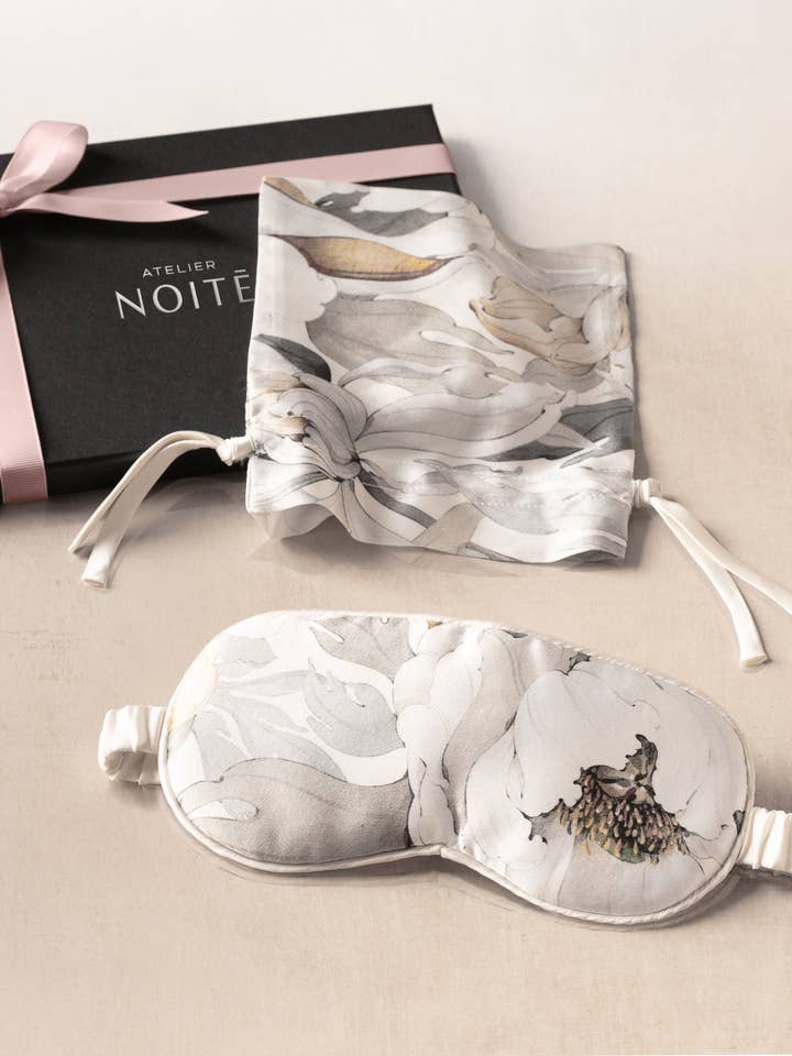 MOONLIGHT POPPY SILK EYE MASK for wholesale by Atelier Noitē